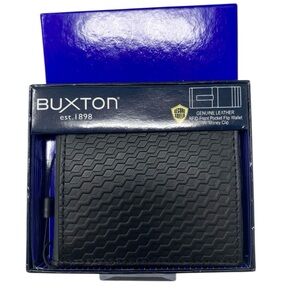 NIB Buxton Bellamy Black Leather Textured Design RFID Front Pocket Flip Wallet